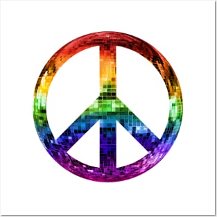 1970s Rainbow Disco Peace Sign Posters and Art